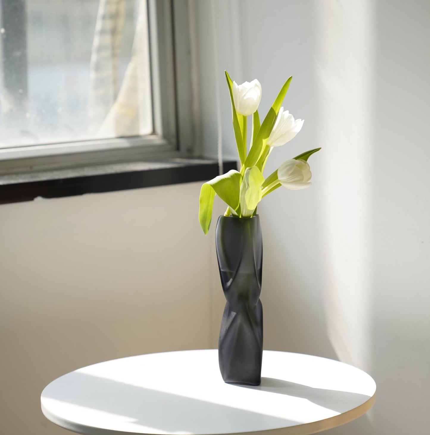 Glass Vase- Frosted Glass, Elegant Flowing Lines Design, Minimalist Style, Premium Home Decor, Perfect Gift for Any Occasion