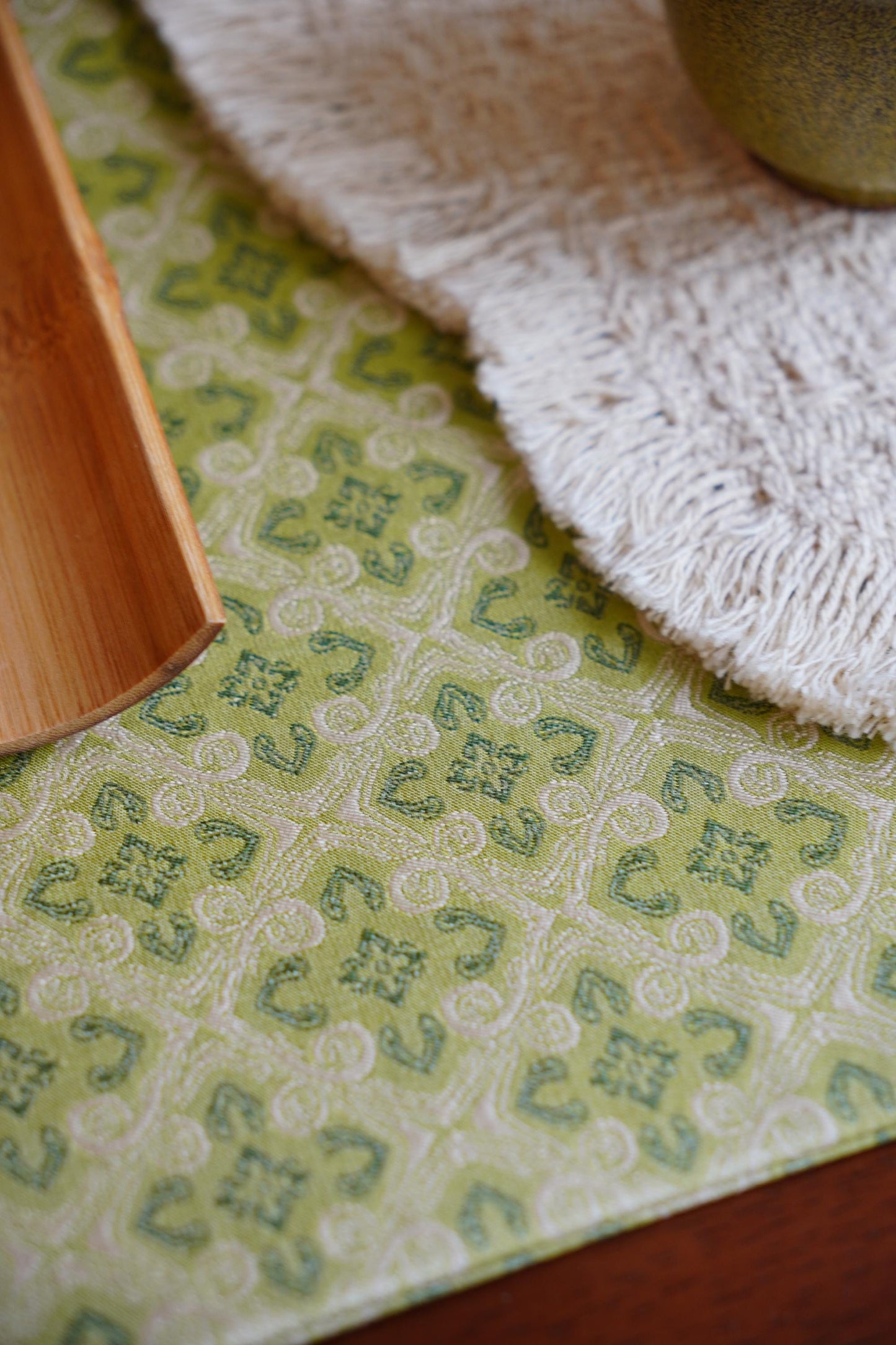 Handmade Chabu Tea Mat Set – Minimalist Duo for Daily Tea Ritual · ~ Spring Green Diamond · Soft Natural Table Decor · Gift for Slow Living