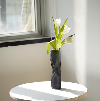 Glass Vase- Frosted Glass, Elegant Flowing Lines Design, Minimalist Style, Premium Home Decor, Perfect Gift for Any Occasion