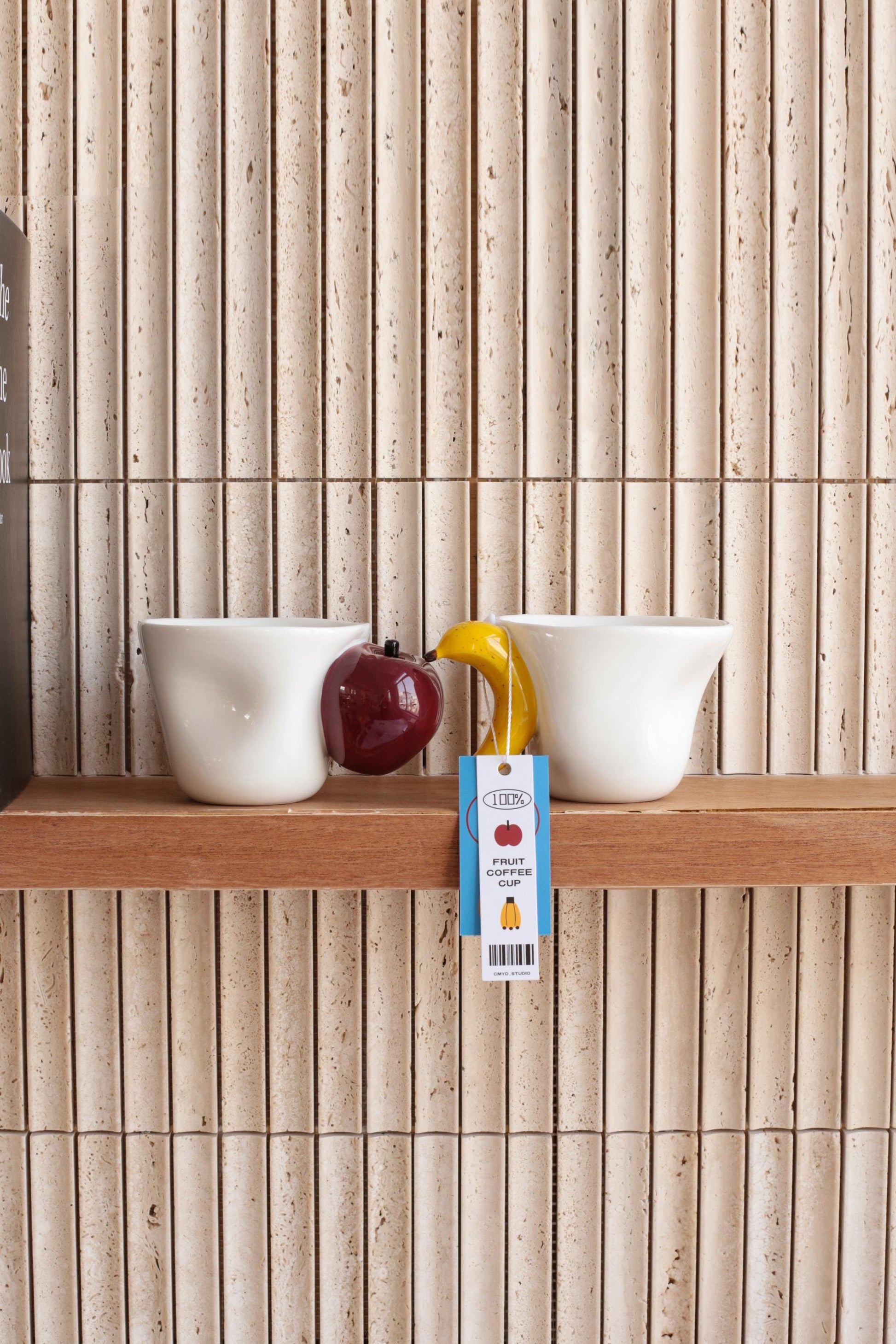 Funny ceramic fruit mug set with apple and banana handles, unique gift for friend