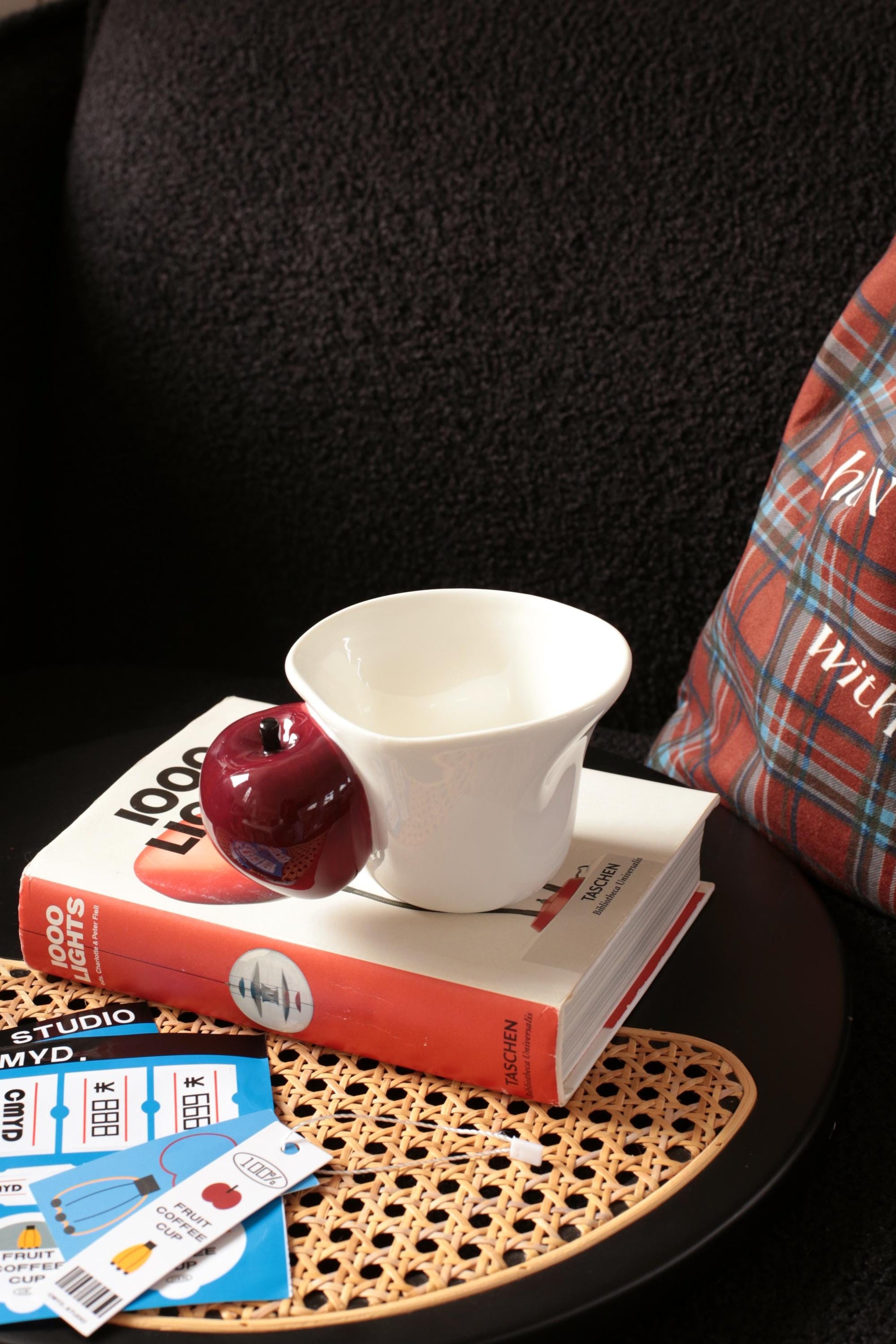 Funny ceramic fruit mug set with apple and banana handles, unique gift for friend
