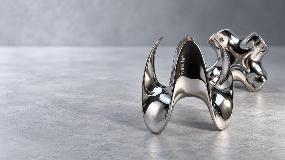 Mirror-polished ZERO incense holder on a pale gray concrete floor, its sculpted metal tin behind